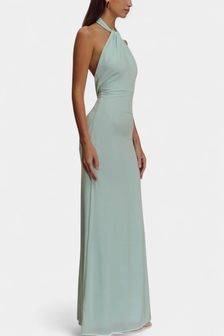 Trinity Vestido Halter Ajustado con Fruncido y Espalda Descubierta