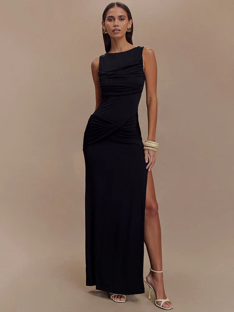 Vestido Leona - Vestido largo fruncido con espalda descubierta