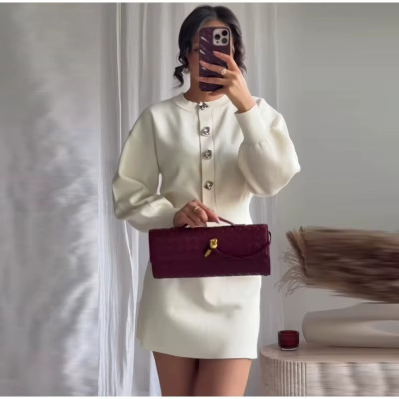 Conjunto Elise - Conjunto elegante de cárdigan corto y minifalda