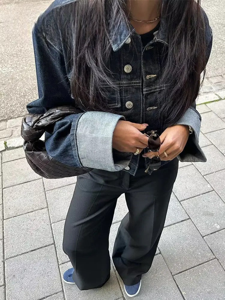 Conjunto Retro Omu – Chaqueta y Pantalón de Mezclilla Vintage para Mujer