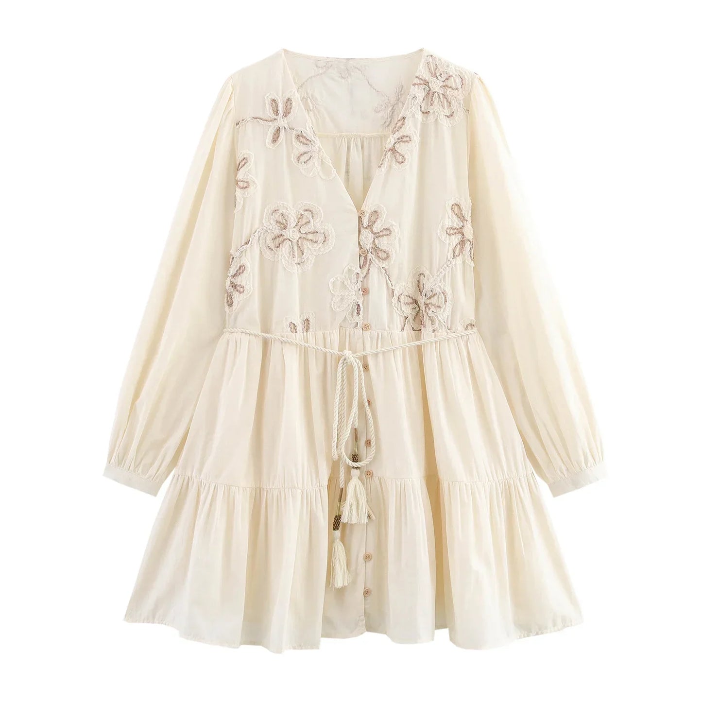 Vestido Primor – Bordado de Primavera con Mangas Largas