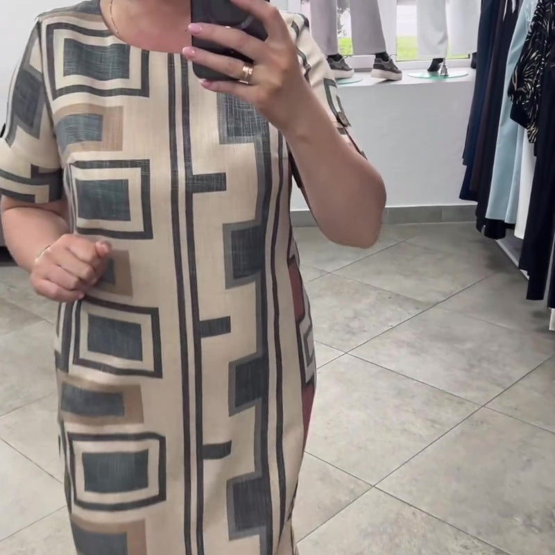 Vestido casual estampado de manga corta y cuello redondo para mujer✨