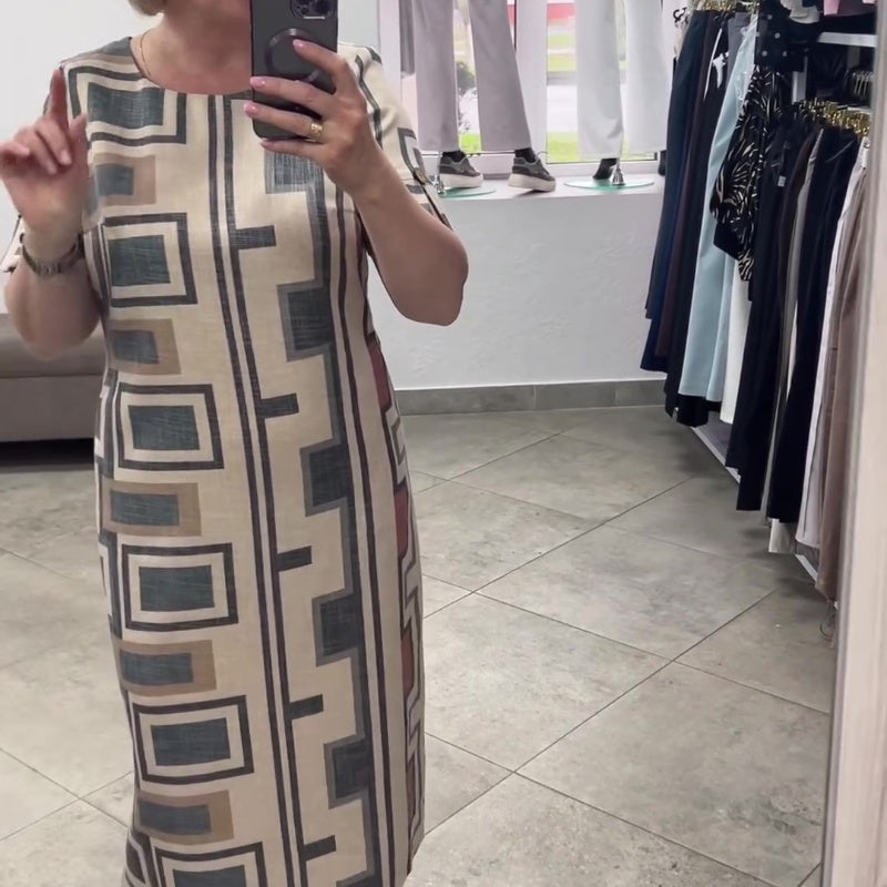 Vestido casual estampado de manga corta y cuello redondo para mujer✨