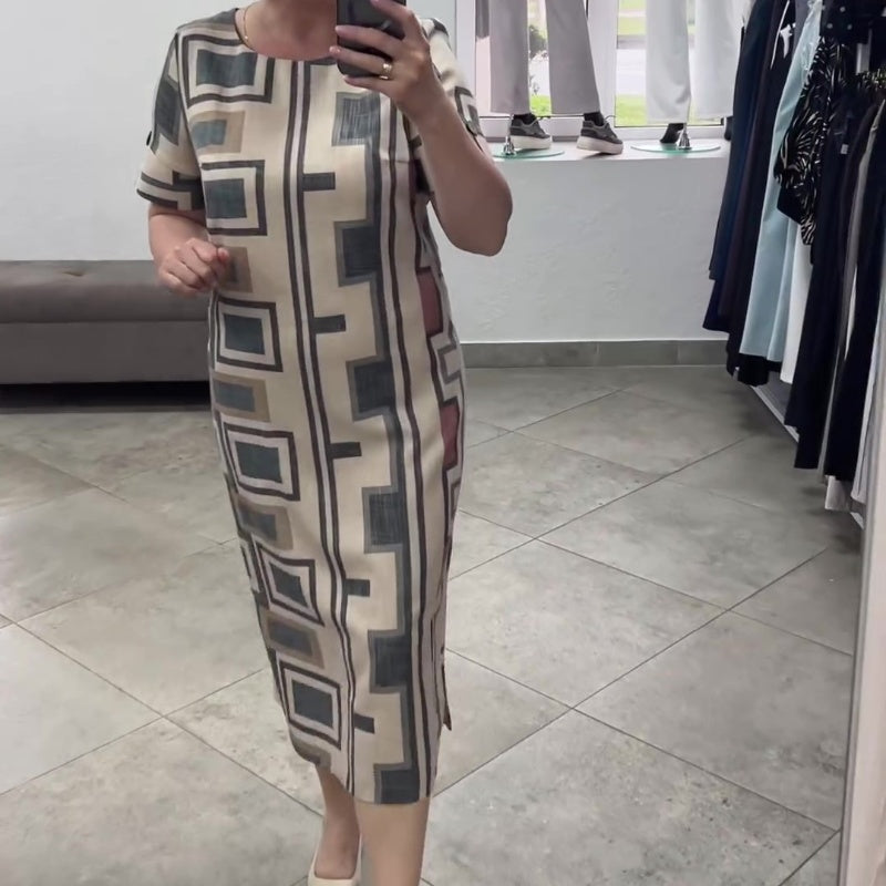 Vestido casual estampado de manga corta y cuello redondo para mujer✨