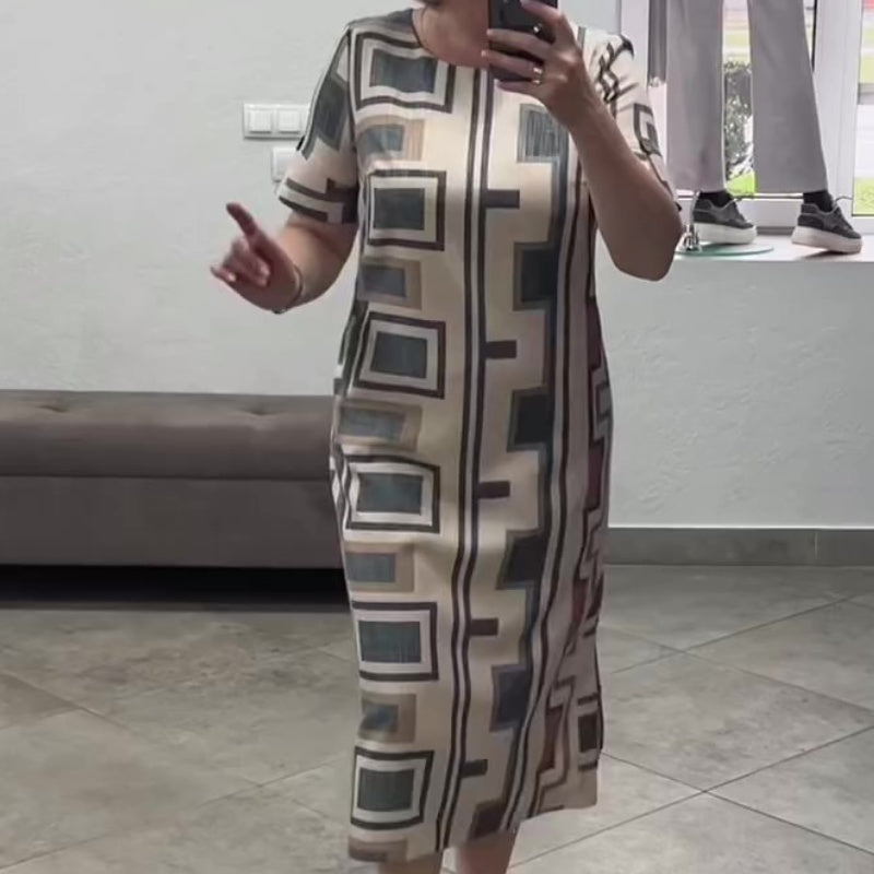 Vestido casual estampado de manga corta y cuello redondo para mujer✨