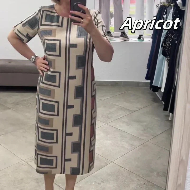 Vestido casual estampado de manga corta y cuello redondo para mujer✨