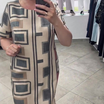 Vestido casual estampado de manga corta y cuello redondo para mujer✨