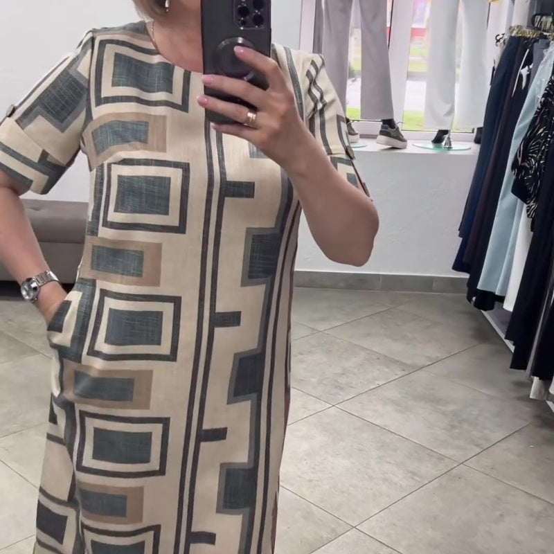 Vestido casual estampado de manga corta y cuello redondo para mujer✨