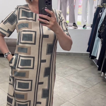 Vestido casual estampado de manga corta y cuello redondo para mujer✨